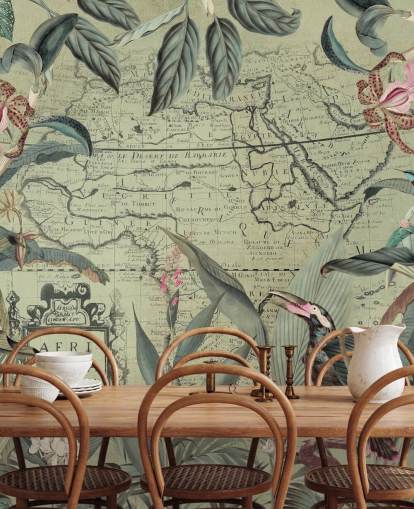 papel tapiz floral y selva frondosa con fondo mag vintage