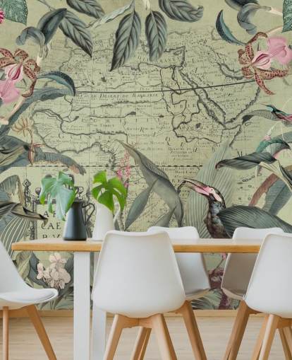 grønne jungle og blomster tapet med vintage mag baggrund