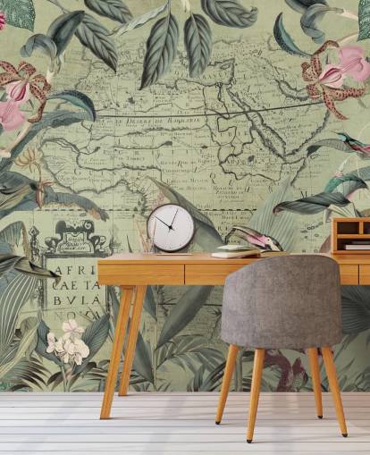 papel tapiz floral y selva frondosa con fondo mag vintage