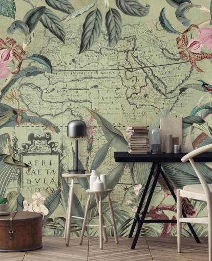 leafy jungle and floral wallpaper with vintage mag background