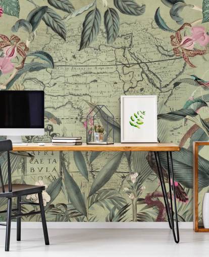 papel tapiz floral y selva frondosa con fondo mag vintage