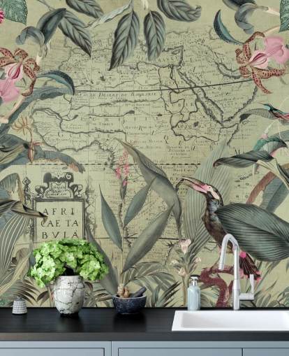 grønne jungel og floral tapet med vintage mag bakgrunn