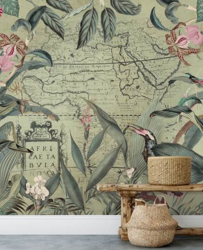 grønne jungle og blomster tapet med vintage mag baggrund grønne jungle og blomster tapet med vintage mag baggrund