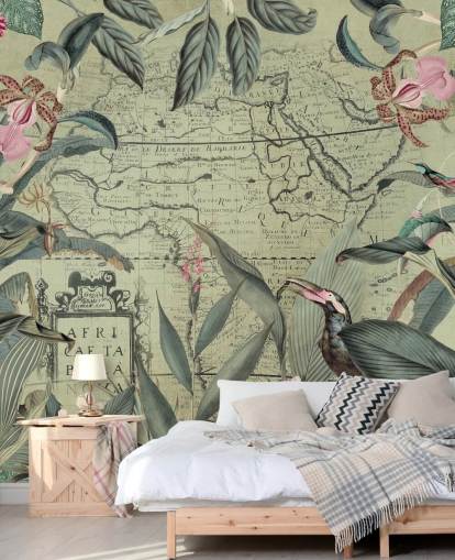 papel tapiz floral y selva frondosa con fondo mag vintage