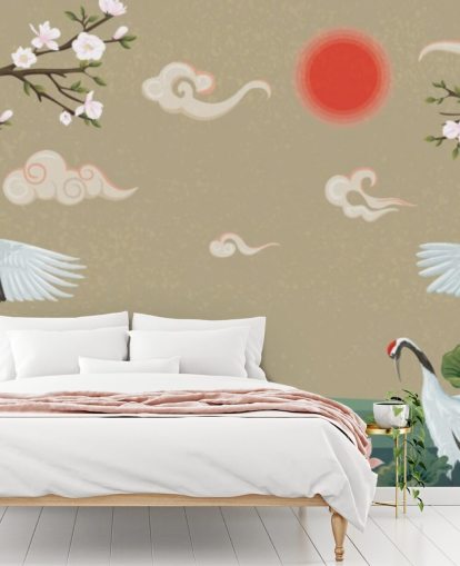 four japanese cranes with blossoms wallpaper four japanese cranes with blossoms wallpaper