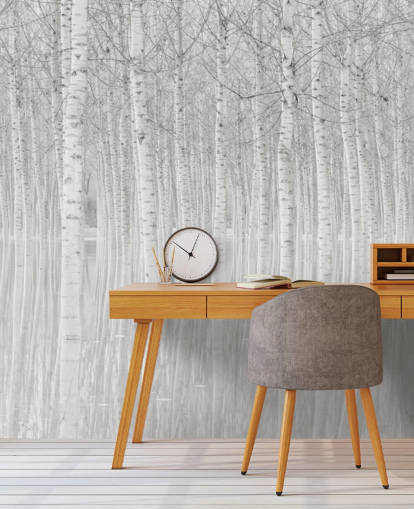 svart og hvit bjørk trær i vann tapetf