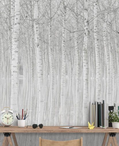 black and white birch trees in water wallpaperf