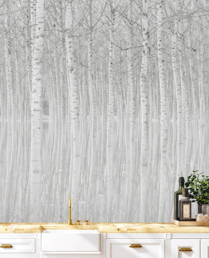 zwart-witte berken bomen in waterbehang zwart-witte berken bomen in waterbehang