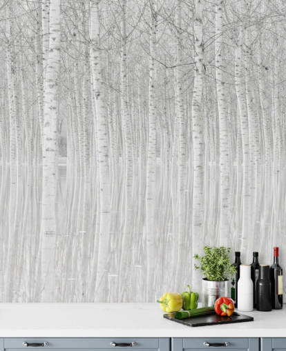 bouleaux noirs et blancs dans le papier peint de l'eauf bouleaux noirs et blancs dans le papier peint de l'eauf