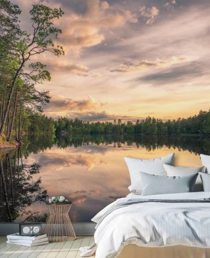 Lake Tarmsjön Sverige vægmaleri med refleksioner Lake Tarmsjön Sverige vægmaleri med refleksioner
