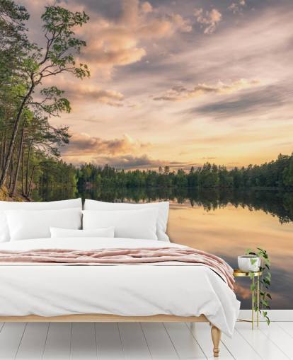 Fotobehang Lake Tarmsjön Zweden met reflecties