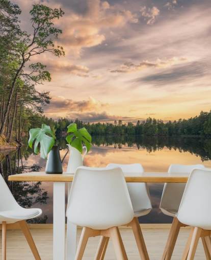 Mural de pared del lago tarmsjön, Suecia, con reflejos