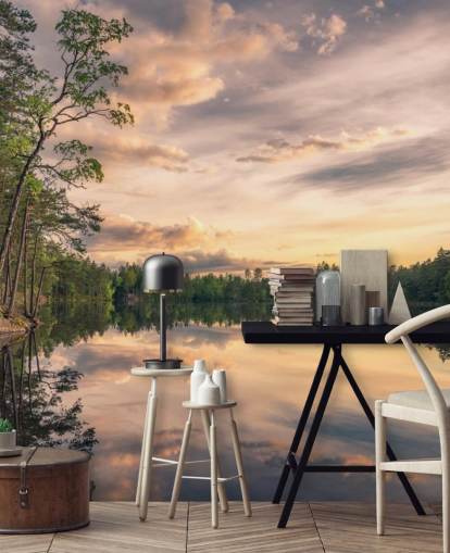 Adesivo murale Lake tarmsjön Svezia con riflessi Adesivo murale Lake tarmsjön Svezia con riflessi