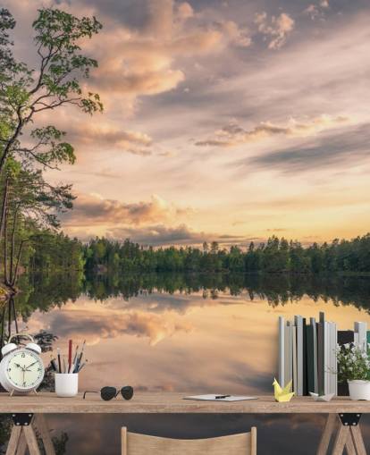 Lake Tarmsjön Sverige vægmaleri med refleksioner Lake Tarmsjön Sverige vægmaleri med refleksioner