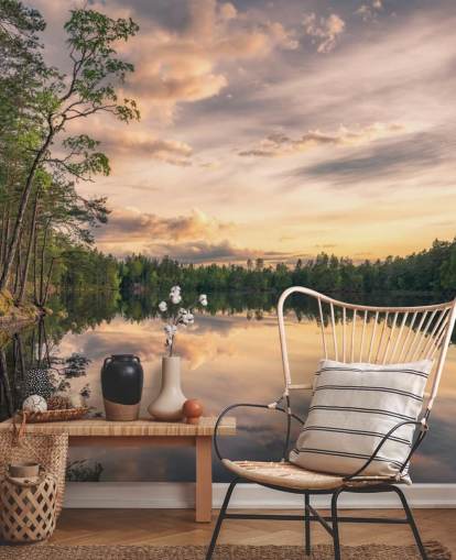 Mural de pared del lago tarmsjön, Suecia, con reflejos
