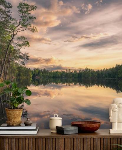 Fotobehang Lake Tarmsjön Zweden met reflecties