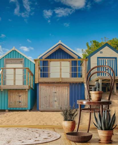 blauwe strandhutten behang blauwe strandhutten behang