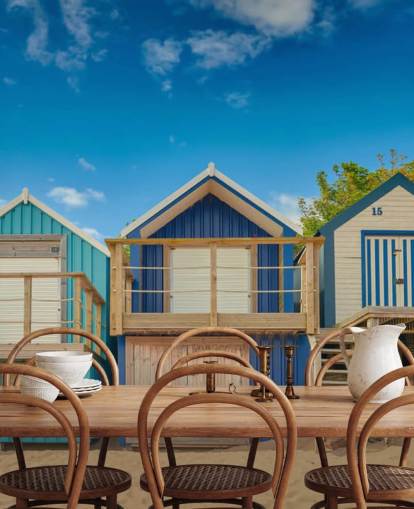 blauwe strandhutten behang