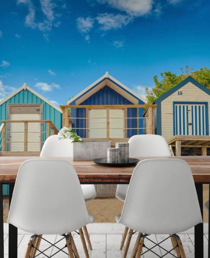papel de parede azul beach huts papel de parede azul beach huts