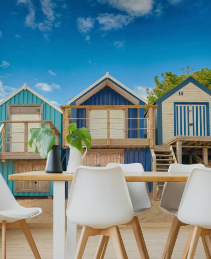 carta da parati blu beach huts