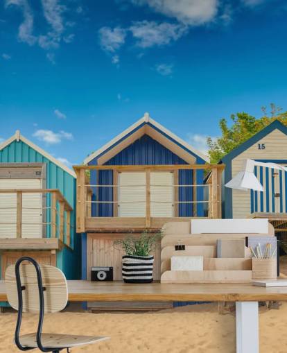fondo de pantalla blue beach huts