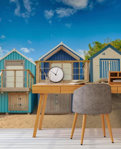 papel de parede azul beach huts