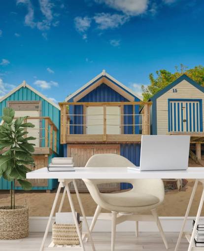 fondo de pantalla blue beach huts