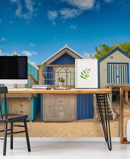 fondo de pantalla blue beach huts
