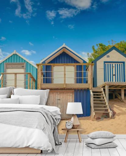 fondo de pantalla blue beach huts