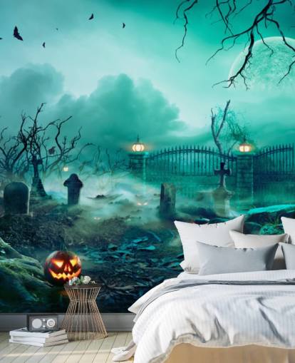 graveyard with trees and pumpkins wallpaper graveyard with trees and pumpkins wallpaper