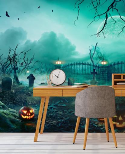 hautausmaa puita ja kurpitsaa tapetti