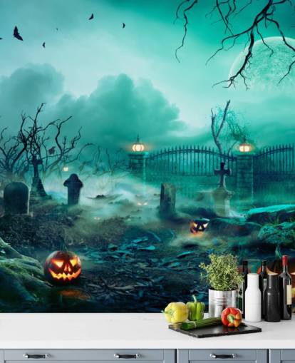 cimitero con carta da parati alberi e zucche cimitero con carta da parati alberi e zucche