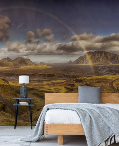 rainbow over hilly landscape wallpaper