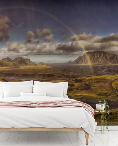 papel de parede arco-íris sobre paisagem montanhosa