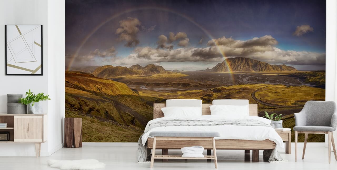 arco iris sobre fondo de pantalla montañoso