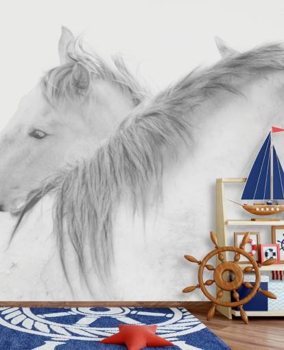 white horses wallpaper mural called Horses In White by 1x Photography for bedrooms, dining rooms and bathrooms