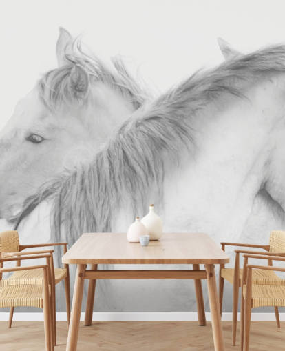 hvite hester tapetmaleri kalt Horses In White av 1x Photography for soverom, spisestuer og bad hvite hester tapetmaleri kalt Horses In White av 1x Photography for soverom, spisestuer og bad