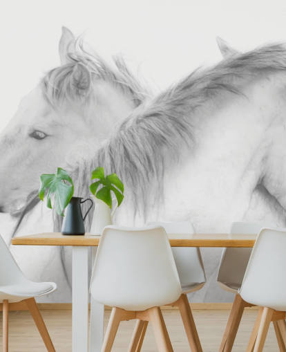 white horses wallpaper mural called Horses In White by 1x Photography for bedrooms, dining rooms and bathrooms