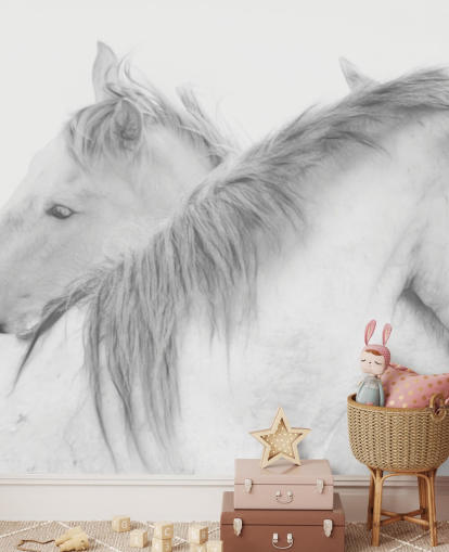 hvite hester tapetmaleri kalt Horses In White av 1x Photography for soverom, spisestuer og bad