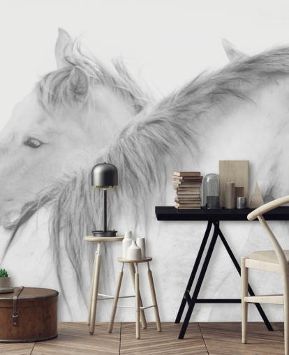 white horses wallpaper mural called Horses In White by 1x Photography for bedrooms, dining rooms and bathrooms