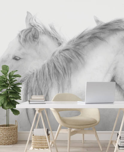 witte paarden behangmuurschildering genaamd Horses In White van 1x Photography voor slaapkamers, eetkamers en badkamers