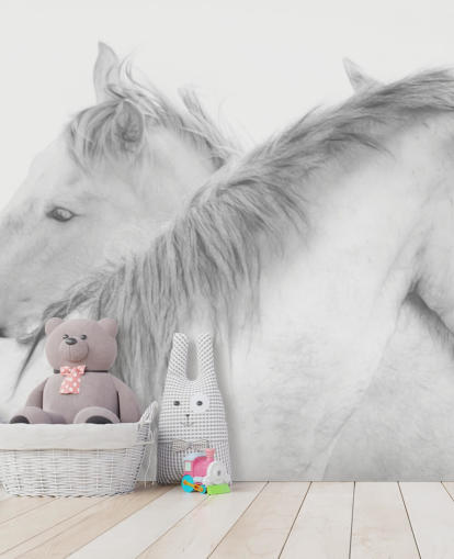 white horses wallpaper mural called Horses In White by 1x Photography for bedrooms, dining rooms and bathrooms