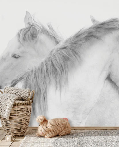 mural de papel de parede de cavalos brancos chamado Horses In White by 1x Photography para quartos, salas de jantar e banheiros mural de papel de parede de cavalos brancos chamado Horses In White by 1x Photography para quartos, salas de jantar e banheiros