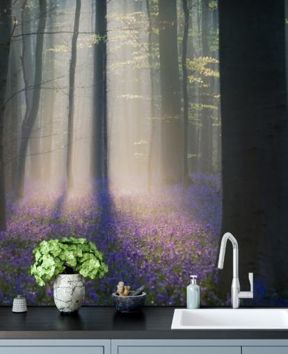 misty bluebell wood wallpaper