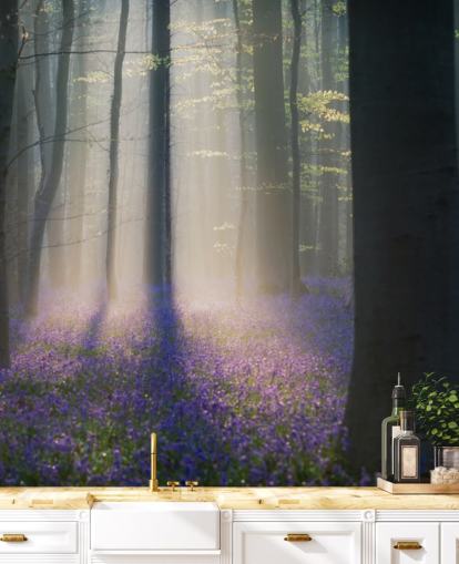 misty bluebell wood wallpaper