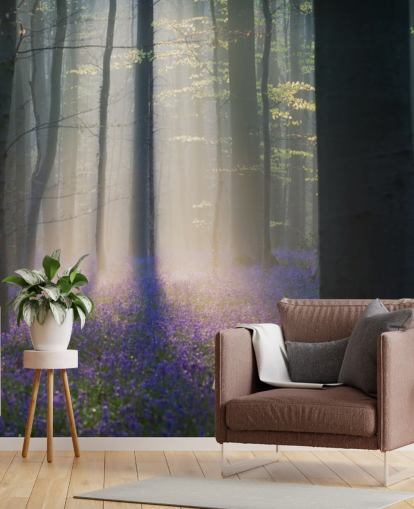 misty bluebell hout behang