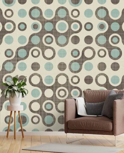 Blaue und graue Kreise bemalte Tapete
