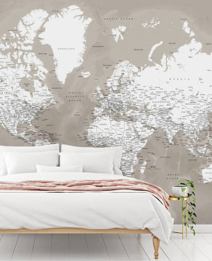 brown and white world map wallpaper