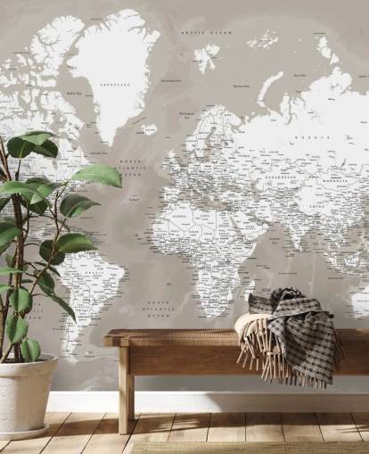 brown and white world map wallpaper