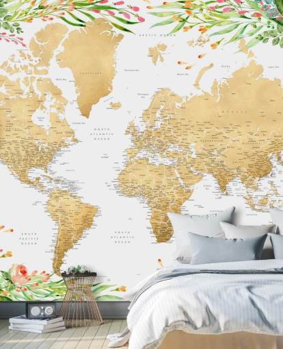 pink and green greenery framing a world map wallpaper pink and green greenery framing a world map wallpaper